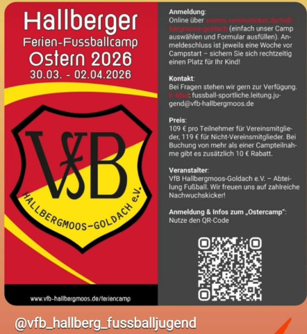 Die VfB Jugendfußballabteilung bietet Trainingslager zu Ostern und Pfingsten an