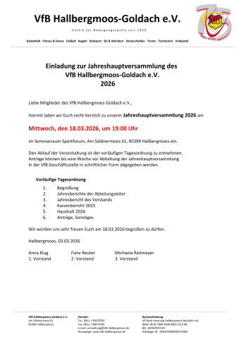 Jahreshauptversammlung 2026 VfB Hallbergmoos-Goldach e.V.